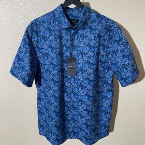 WestZeroOne Men's Blue Floral Casual Button Down Shirt